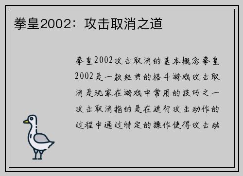 拳皇2002：攻击取消之道
