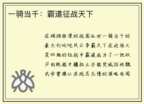 一骑当千：霸道征战天下