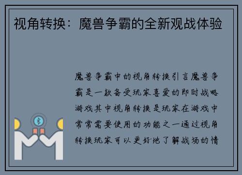 视角转换：魔兽争霸的全新观战体验